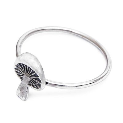 Alternate image for Polished and Oxidized Sterling Silver Mushroom Cocktail Ring Gleaming Mushroom