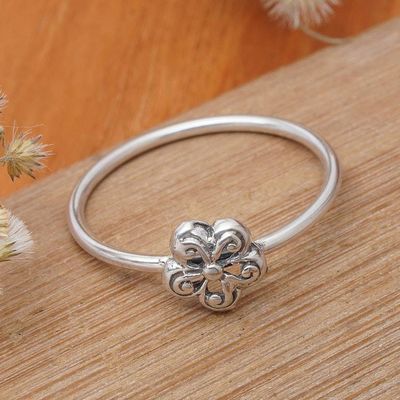 Primary image for Spiral-Patterned Floral Sterling Silver Band Ring from Bali Small Curls