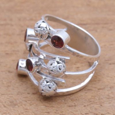 Alternate image for Handcrafted Wide Sterling Silver and Garnet Ring from Bali Exuberant Beauty