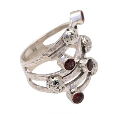 Alternate image for Handcrafted Wide Sterling Silver and Garnet Ring from Bali Exuberant Beauty