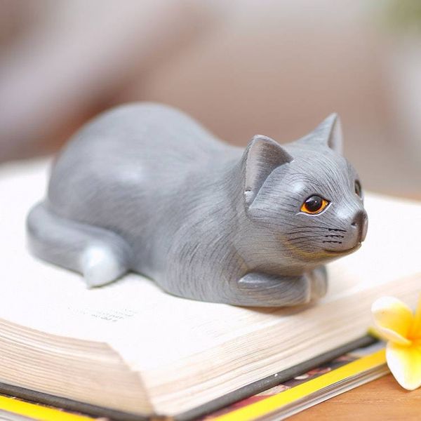 Alternate image for Hand-Carved Resting Wood Cat Sculpture in Grey from Bali Resting Kitty in Grey