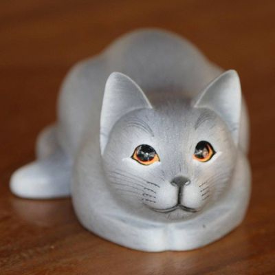 Alternate image for Hand-Carved Resting Wood Cat Sculpture in Grey from Bali Resting Kitty in Grey