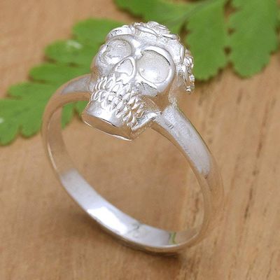 Primary image for Unisex Sterling Silver Skull Cocktail Ring Crafted in Bali Skull Queen