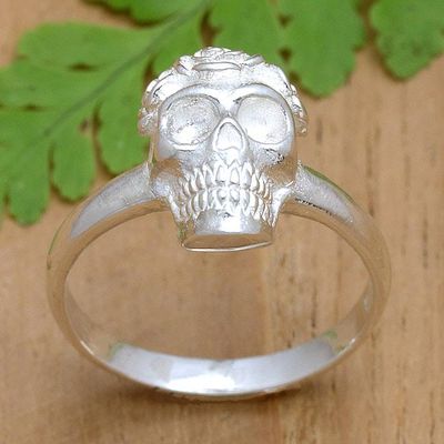 Alternate image for Unisex Sterling Silver Skull Cocktail Ring Crafted in Bali Skull Queen