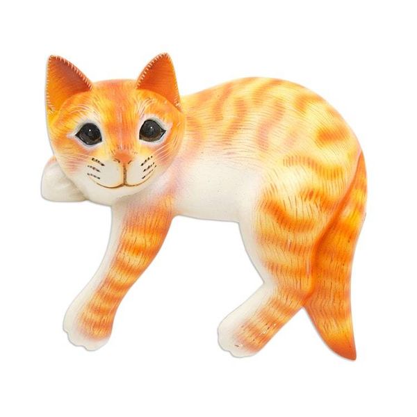 Alternate image for Painted Wood Hanging Sculpture of an Orange Cat from Bali Orange Cat Relaxes