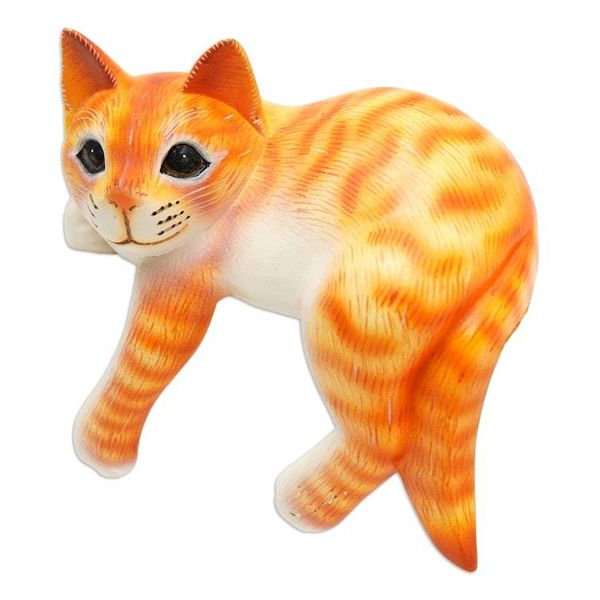 Alternate image for Painted Wood Hanging Sculpture of an Orange Cat from Bali Orange Cat Relaxes