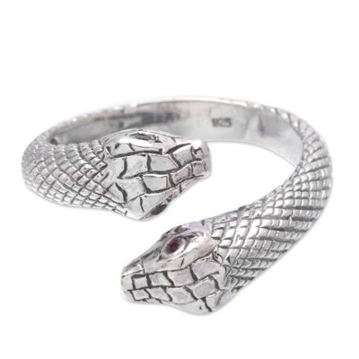 Alternate image for Mens Amethyst and Sterling Silver Snake Ring from Bali Honeymoon Snake