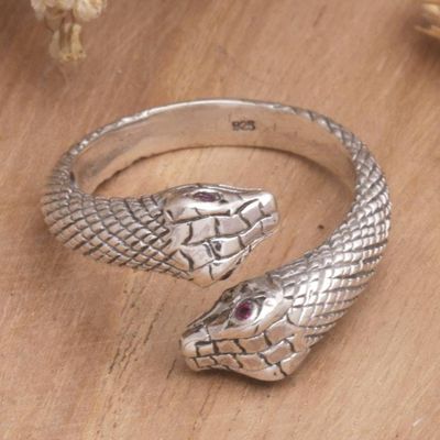 Alternate image for Mens Amethyst and Sterling Silver Snake Ring from Bali Honeymoon Snake