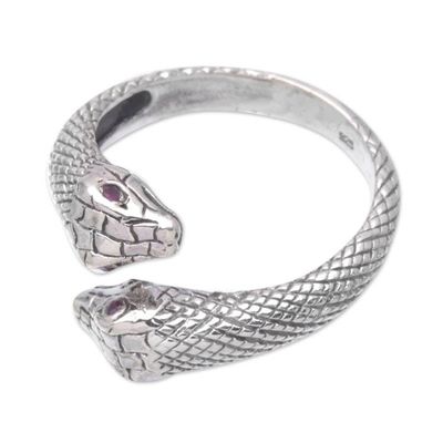 Alternate image for Mens Amethyst and Sterling Silver Snake Ring from Bali Honeymoon Snake