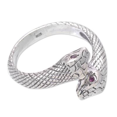 Alternate image for Mens Amethyst and Sterling Silver Snake Ring from Bali Honeymoon Snake