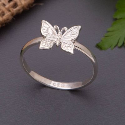 Primary image for Artisan Crafted Sterling Silver Ring Flying Butterfly