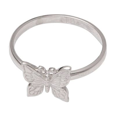 Alternate image for Artisan Crafted Sterling Silver Ring Flying Butterfly