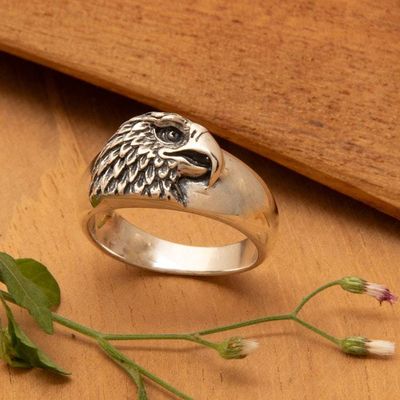 Alternate image for Eagle-Themed Textured Bohemian Sterling Silver Cocktail Ring Strongest Eagle