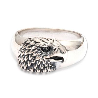 Alternate image for Eagle-Themed Textured Bohemian Sterling Silver Cocktail Ring Strongest Eagle