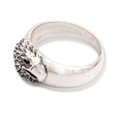 Alternate image for Eagle-Themed Textured Bohemian Sterling Silver Cocktail Ring Strongest Eagle