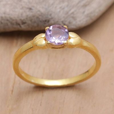 Primary image for 18k Gold-Plated Solitaire Ring with Faceted Amethyst Stone Purple Duchess