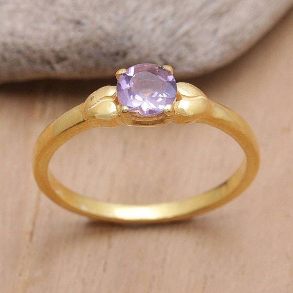 Alternate image for 18k Gold-Plated Solitaire Ring with Faceted Amethyst Stone Purple Duchess