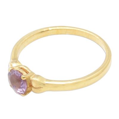 Alternate image for 18k Gold-Plated Solitaire Ring with Faceted Amethyst Stone Purple Duchess