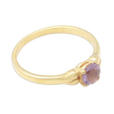 Alternate image for 18k Gold-Plated Solitaire Ring with Faceted Amethyst Stone Purple Duchess