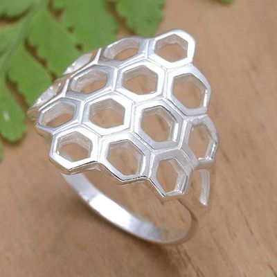 Primary image for Openwork Modern Sterling Silver Cocktail Ring from Bali Mosaic Frame