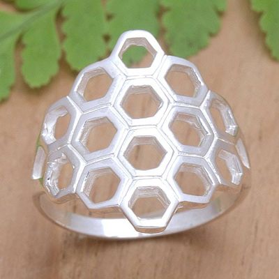 Alternate image for Openwork Modern Sterling Silver Cocktail Ring from Bali Mosaic Frame