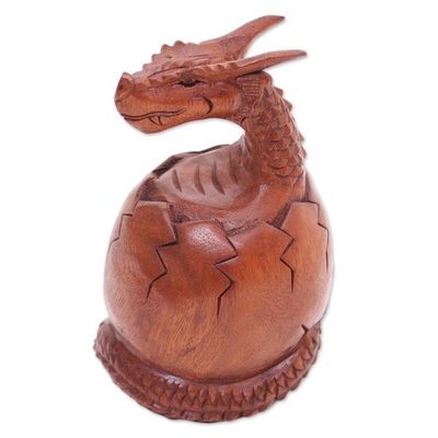 Alternate image for Hand Carved Suar Wood Balinese Dragon Sculpture Hatchling Dragon