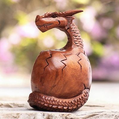 Alternate image for Hand Carved Suar Wood Balinese Dragon Sculpture Hatchling Dragon