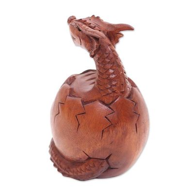 Alternate image for Hand Carved Suar Wood Balinese Dragon Sculpture Hatchling Dragon