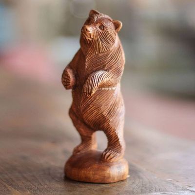 Primary image for Hand Carved Wood Statuette of Standing Brown Bear Inquisitive Brown Bear