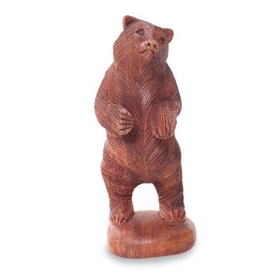 Alternate image for Hand Carved Wood Statuette of Standing Brown Bear Inquisitive Brown Bear