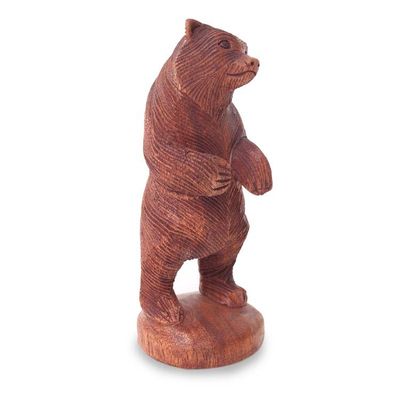 Alternate image for Hand Carved Wood Statuette of Standing Brown Bear Inquisitive Brown Bear