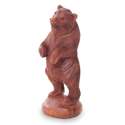 Alternate image for Hand Carved Wood Statuette of Standing Brown Bear Inquisitive Brown Bear