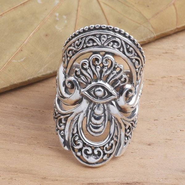 Alternate image for Unique Sterling Silver Cocktail Ring from Bali Watching Eye