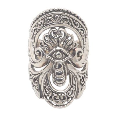 Alternate image for Unique Sterling Silver Cocktail Ring from Bali Watching Eye