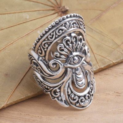 Alternate image for Unique Sterling Silver Cocktail Ring from Bali Watching Eye