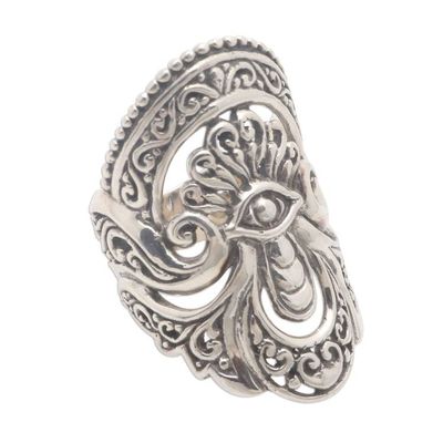 Alternate image for Unique Sterling Silver Cocktail Ring from Bali Watching Eye