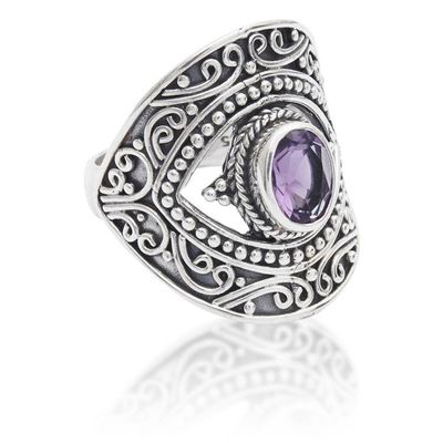 Alternate image for Artisan-Made Folk Art Faceted Oval Amethyst Cocktail Ring Eye for Wisdom
