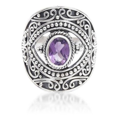 Alternate image for Artisan-Made Folk Art Faceted Oval Amethyst Cocktail Ring Eye for Wisdom