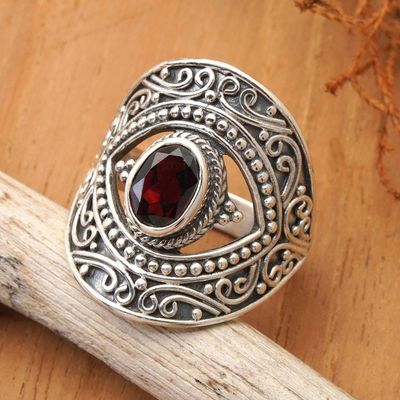 Primary image for Balinese-Made Folk Art One-Carat Oval Garnet Cocktail Ring Eye for Passion