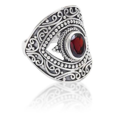 Alternate image for Balinese-Made Folk Art One-Carat Oval Garnet Cocktail Ring Eye for Passion