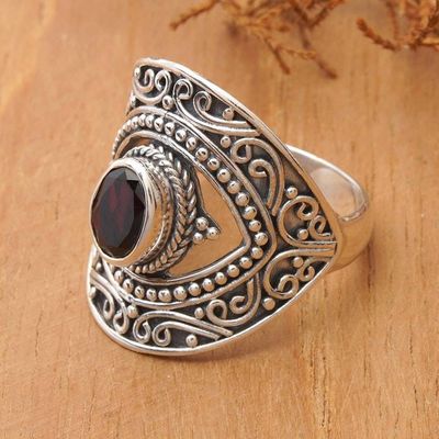 Alternate image for Balinese-Made Folk Art One-Carat Oval Garnet Cocktail Ring Eye for Passion