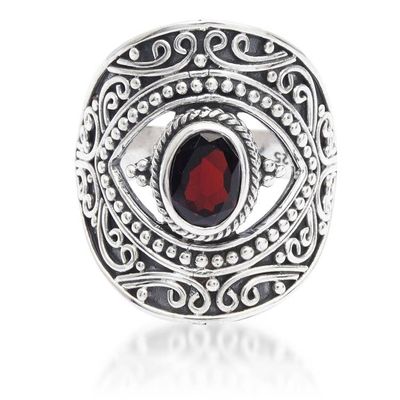 Alternate image for Balinese-Made Folk Art One-Carat Oval Garnet Cocktail Ring Eye for Passion