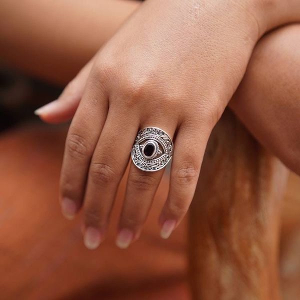 Alternate image for Balinese-Made Folk Art One-Carat Oval Garnet Cocktail Ring Eye for Passion