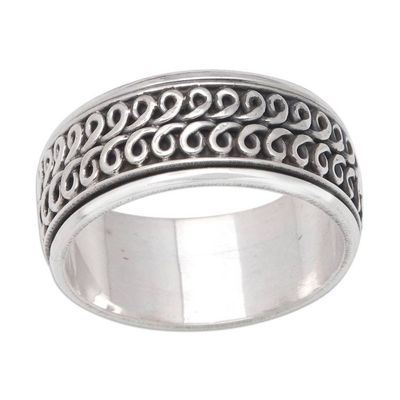 Alternate image for Mens Traditional Balinese Sterling Silver Band Ring Tanah Lot Waves