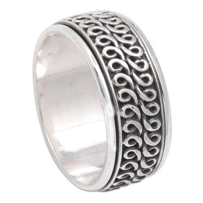 Alternate image for Mens Traditional Balinese Sterling Silver Band Ring Tanah Lot Waves