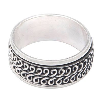 Alternate image for Mens Traditional Balinese Sterling Silver Band Ring Tanah Lot Waves