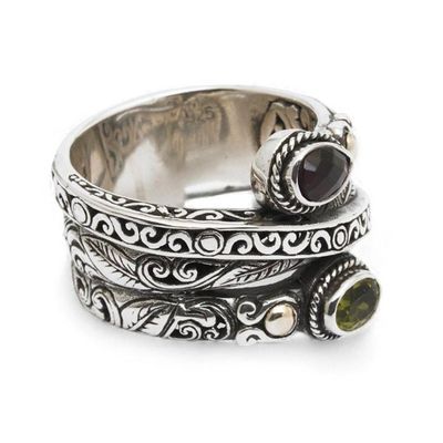Alternate image for Gold-Accented Silver Cocktail Ring with Garnet Peridot Gems Regal Radiance
