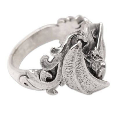 Alternate image for Bat-Themed Sterling Silver Cocktail Ring Made in Bali Bat in Motion