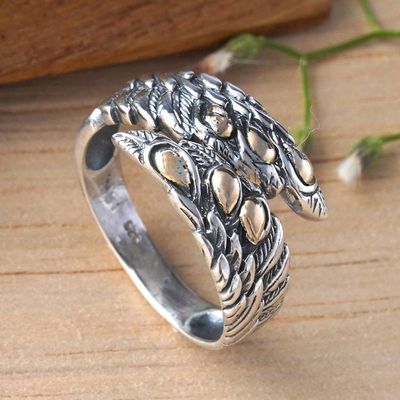 Primary image for Wing-Themed Gold-Accented Sterling Silver Cocktail Ring Flying Gracefully