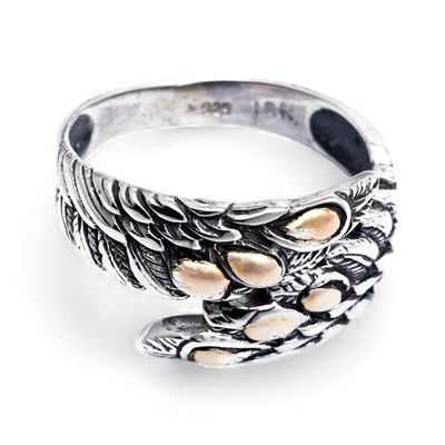 Alternate image for Wing-Themed Gold-Accented Sterling Silver Cocktail Ring Flying Gracefully
